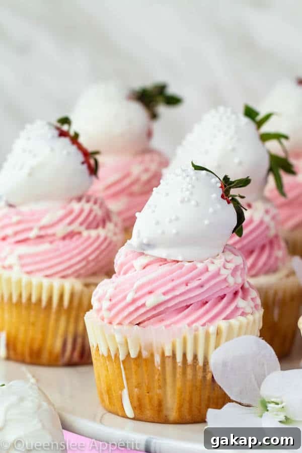 White Chocolate Covered Strawberry Cupcakes