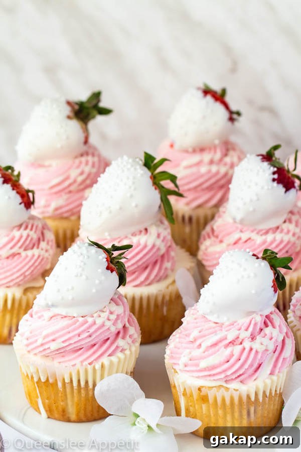White Chocolate Strawberry Cupcakes with Ganache Drizzle 17 White Chocolate Covered Strawberry Cupcakes