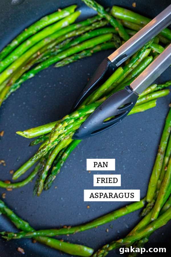 Pan-Fried Asparagus: Quick, Crispy Skillet Recipe 5 How to Pan Fry Asparagus so that it's tender-crisp, flavourful and fast! It's a great healthy side dish and low carb as well. #keto #lowcarb #vegetable #vegetarian #vegan #healthy #recipe #asparagus #greens #garlic #panfried #food