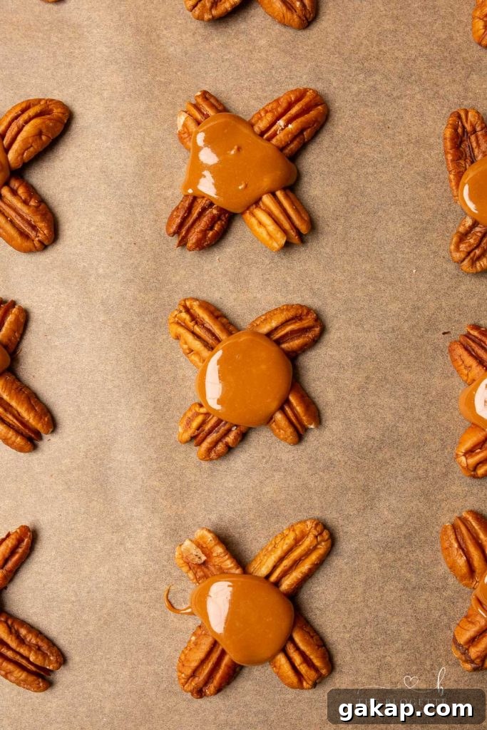 Melted caramel on pretzels