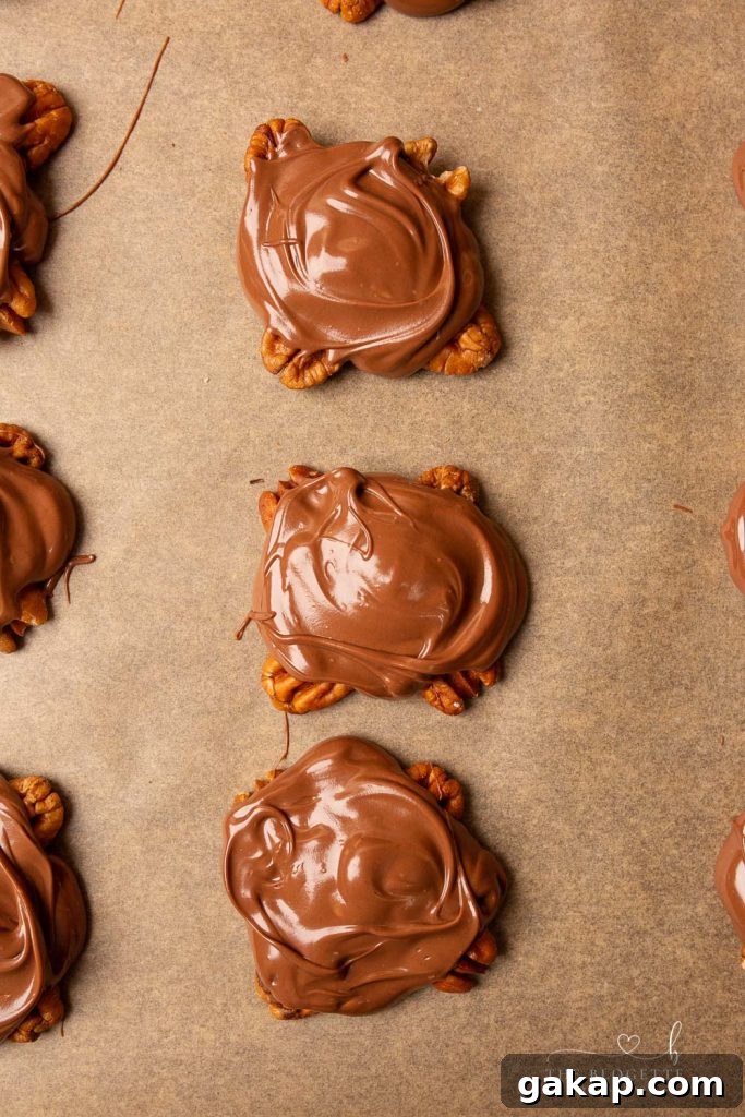 Melted chocolate on pretzels with caramel