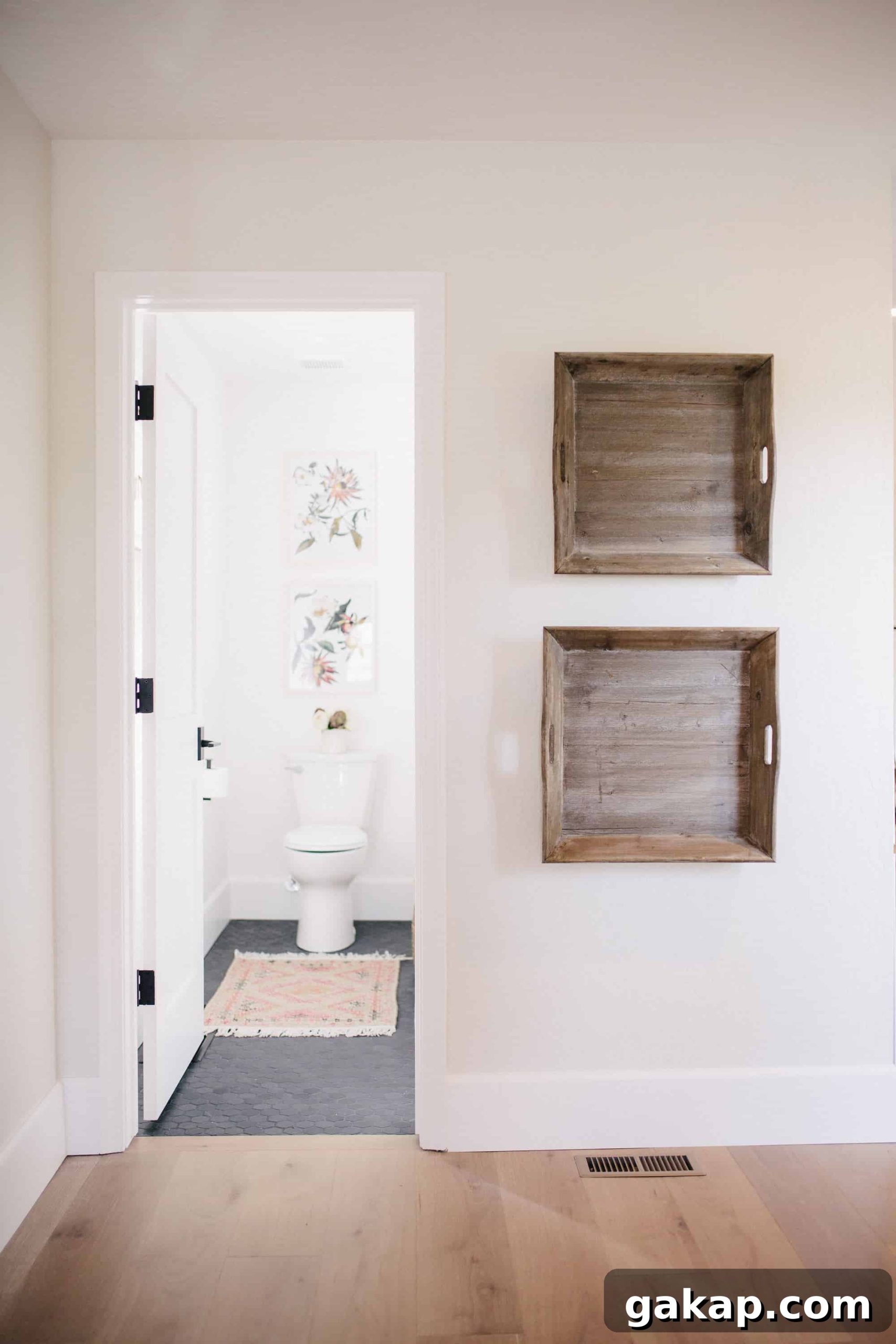 This small bathroom remodel takes shape in a former hallway! You’ll love this small bathroom renovation idea!