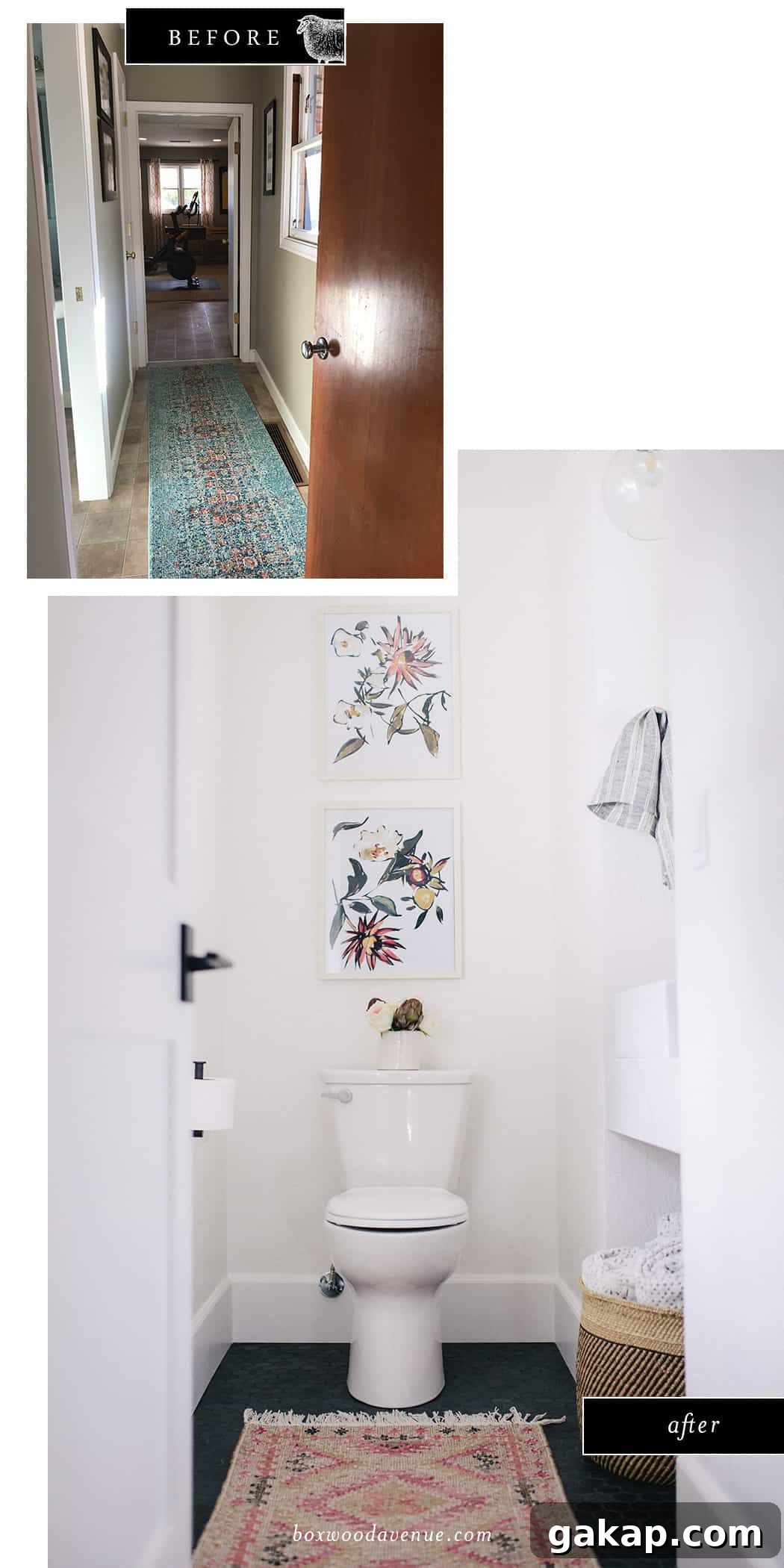 This small bathroom remodel takes shape in a former hallway! You’ll love this small bathroom renovation idea!