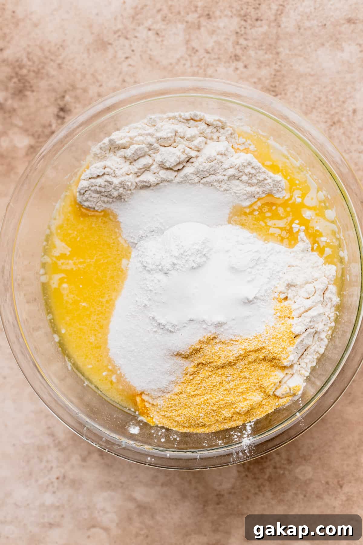 Dry ingredients added.