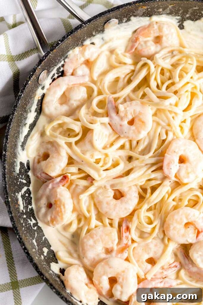 Creamy Cajun shrimp Alfredo pasta tossed in a skillet