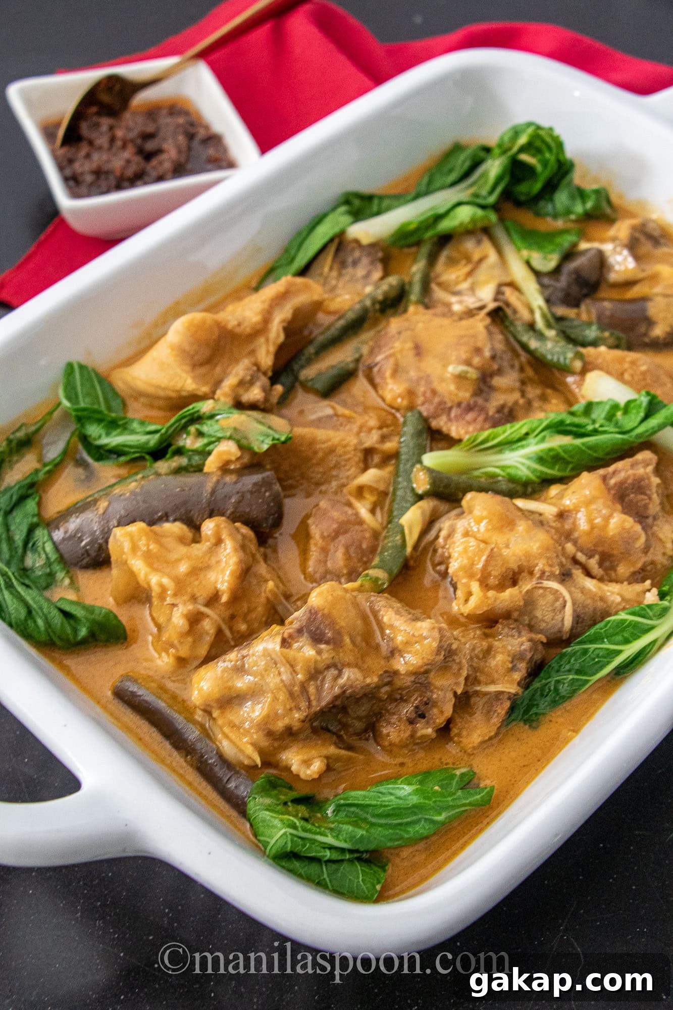 Kare-Kare (Filipino Beef Oxtail Stew in Savory Peanut Sauce) with Shrimp Paste