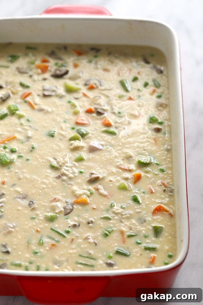 chicken pot pie casserole in dish