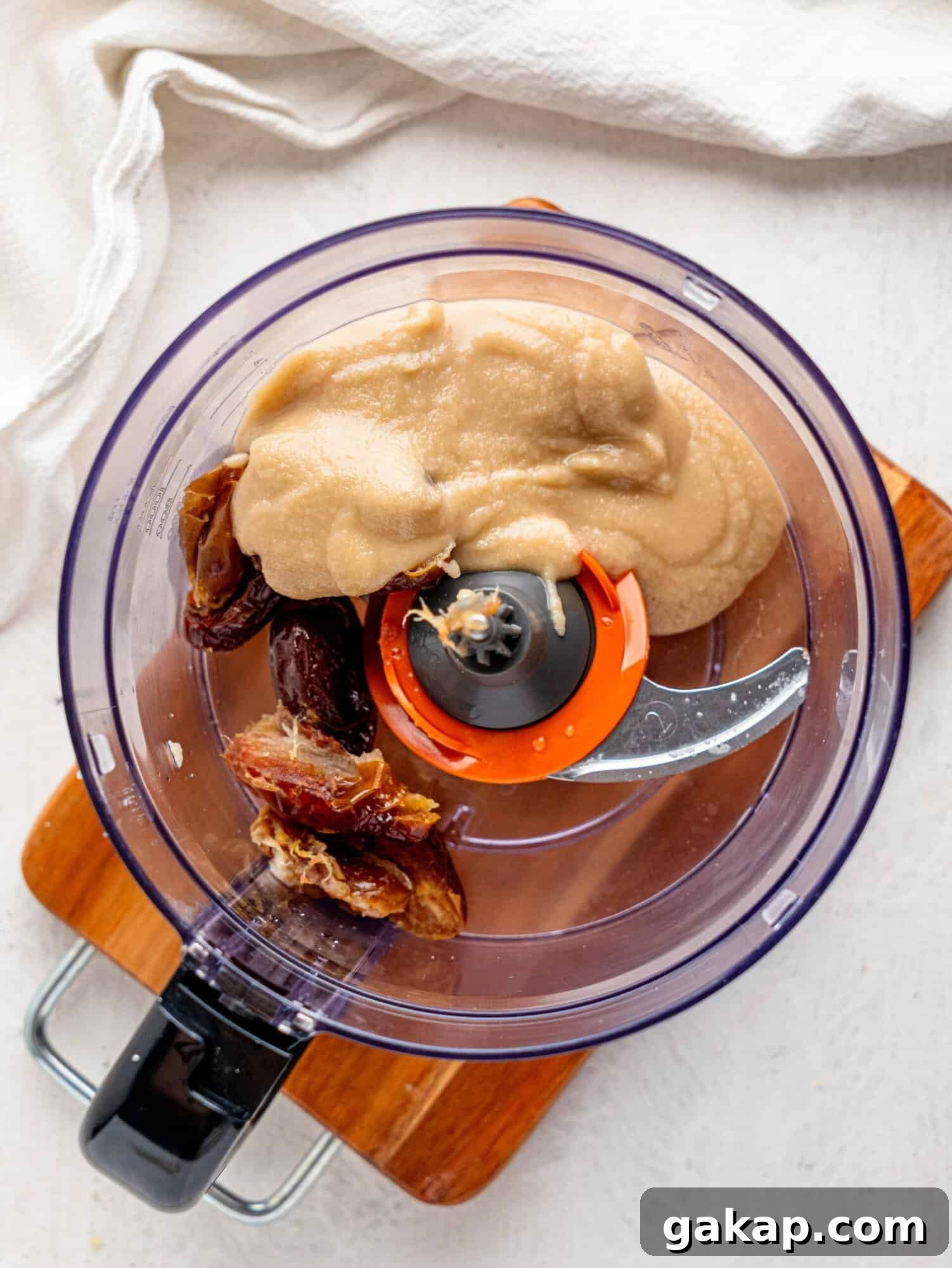 Soaked dates and nut butter in a food processor.