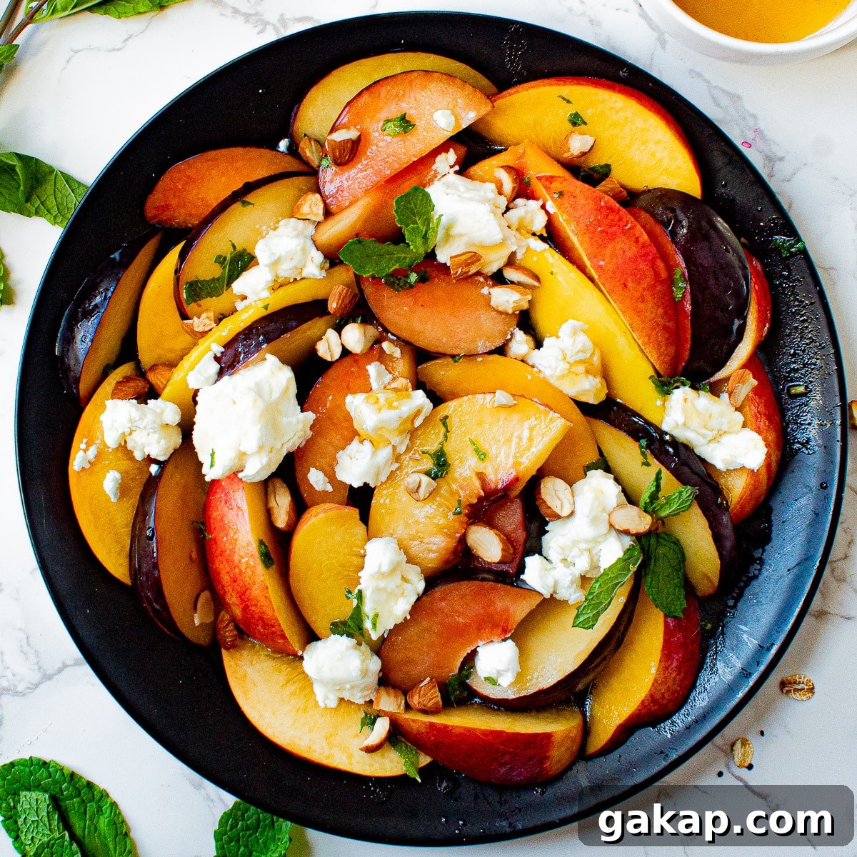 stone fruit salad on a plate