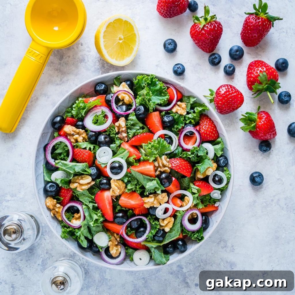 Massaged Kale and Berry Salad with Citrus Vinaigrette 2 Massaged Kale Fresh Berry Salad with Citrusy Vinaigrette Recipe