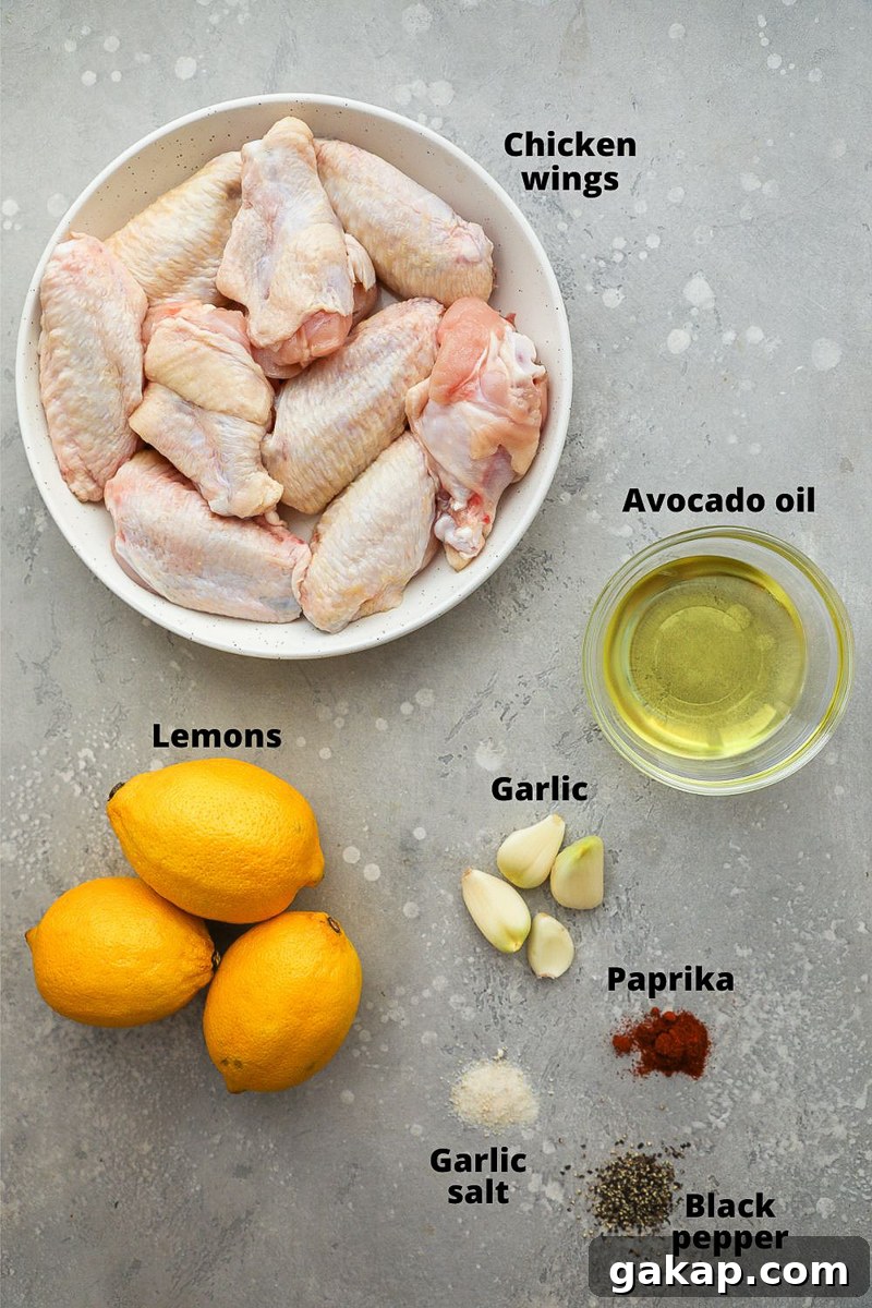 Crispy Lemon Garlic Chicken Wings Recipe 3 Ingredients used to make lemon garlic chicken wings