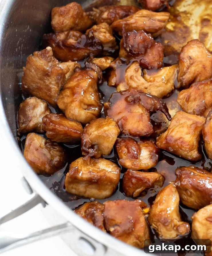saucy asian chicken bites in large skillet