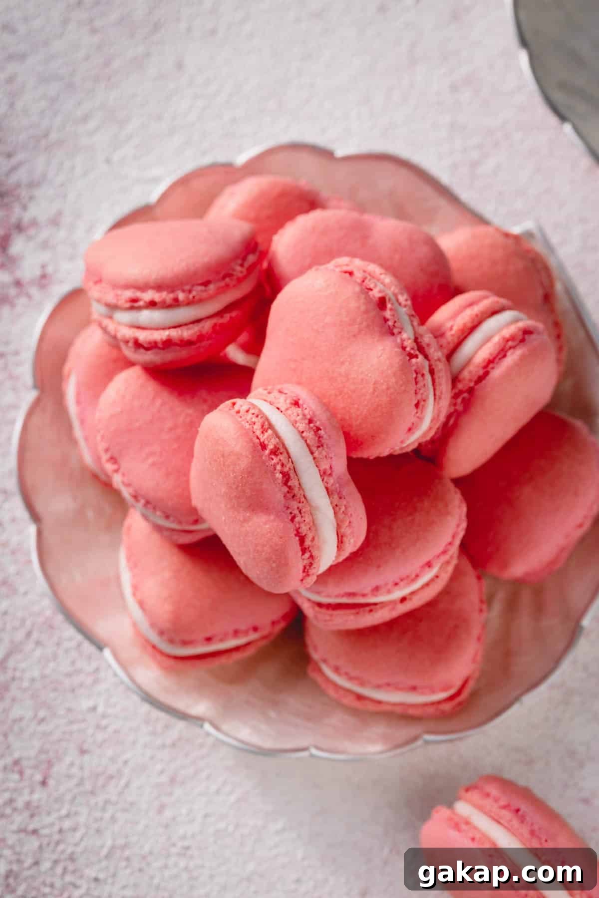 Stack of pink heart macarons