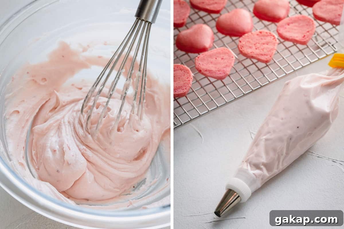 side by side images of strawberry buttercream.