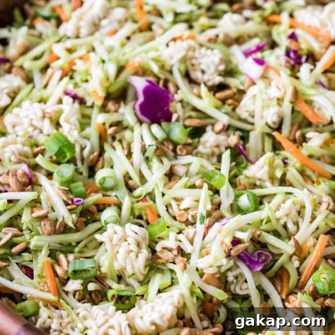 Close-up shot of ramen noodle salad.