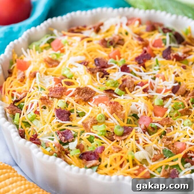 blt dip in white quiche dish