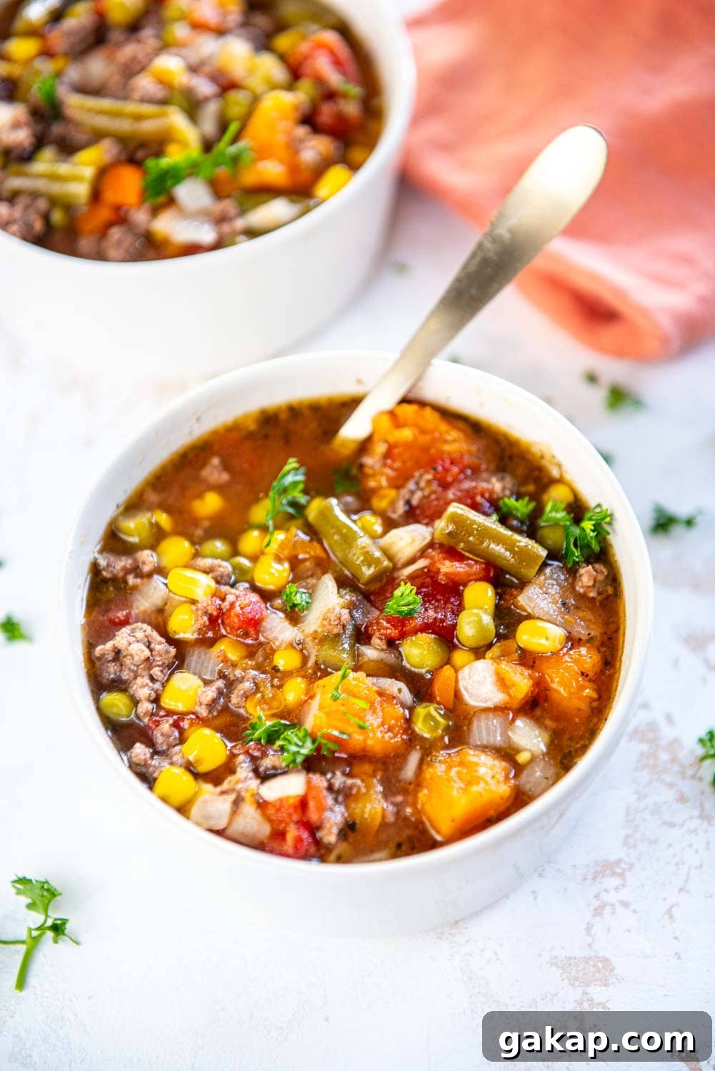 Slow Cooker Hamburger Soup served in bowl