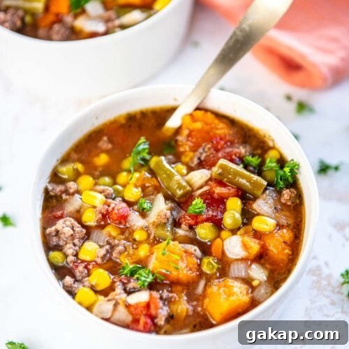 Slow Cooker Hamburger Soup served in bowl