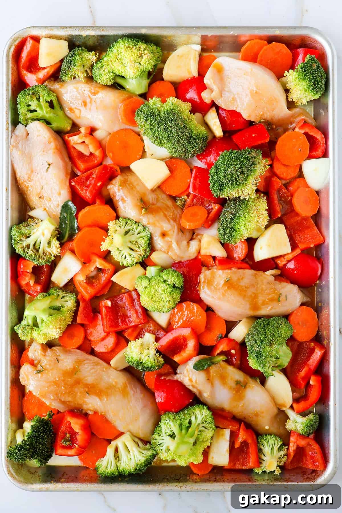 Everything on a sheet pan before being baked.