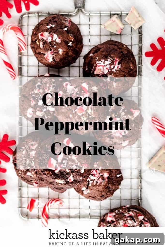 Chocolate Peppermint Cookies | kickassbaker.com pin for Pinterest w text overlay