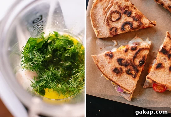 dill yogurt dip and cooked quesadillas