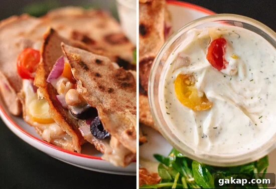 Greek quesadillas and dill yogurt dip