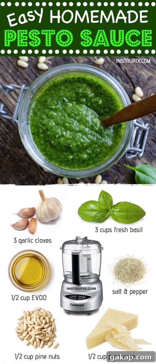 Quick and easy basil pesto recipe for pasta, sandwiches, dips, spreads, chicken, veggies, dinner and more! #instrupix
