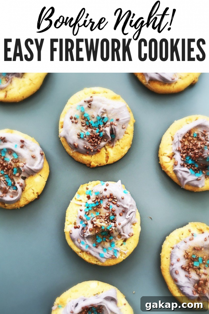 easy bonfire night cookies decorated with violet chocolate and cake sprinkles
