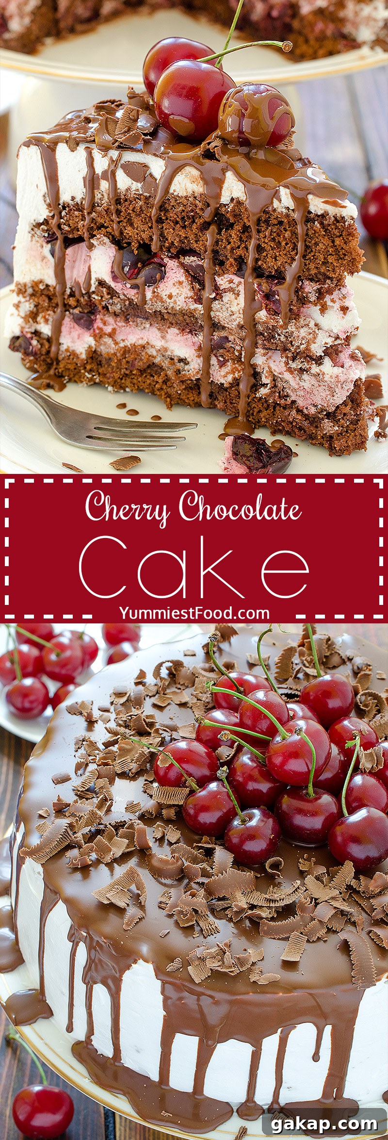 Cherry Chocolate Cake - Light, moist, refreshing and perfect cake for summer parties.