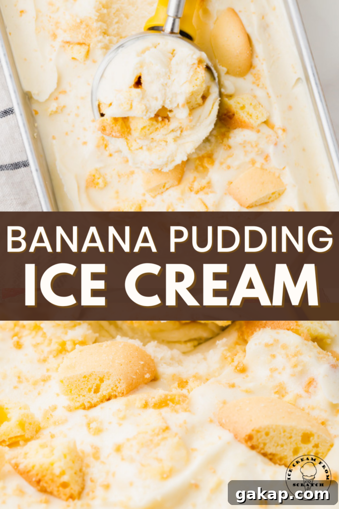 Creamy Banana Pudding Ice Cream Recipe You’ll Love 8 pinterest pin collage for banana pudding ice cream