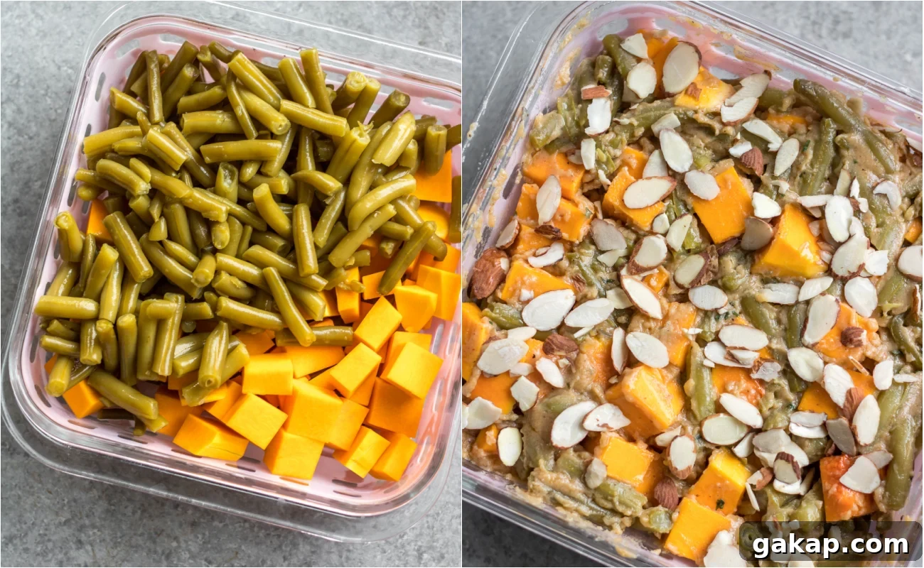 green bean and butternut squash cooking process