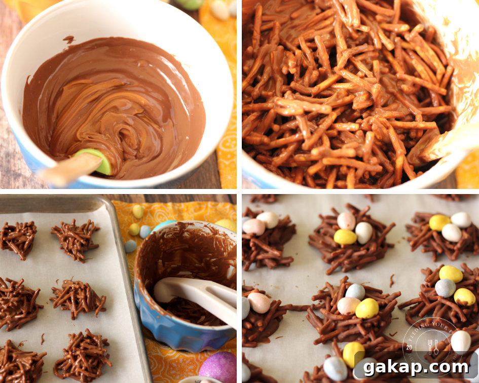 Chocolate Bird's Nests: How to Make Crispy Cocoa Nest Treats 3 steps to making chocolate covered bird's nest cookies
