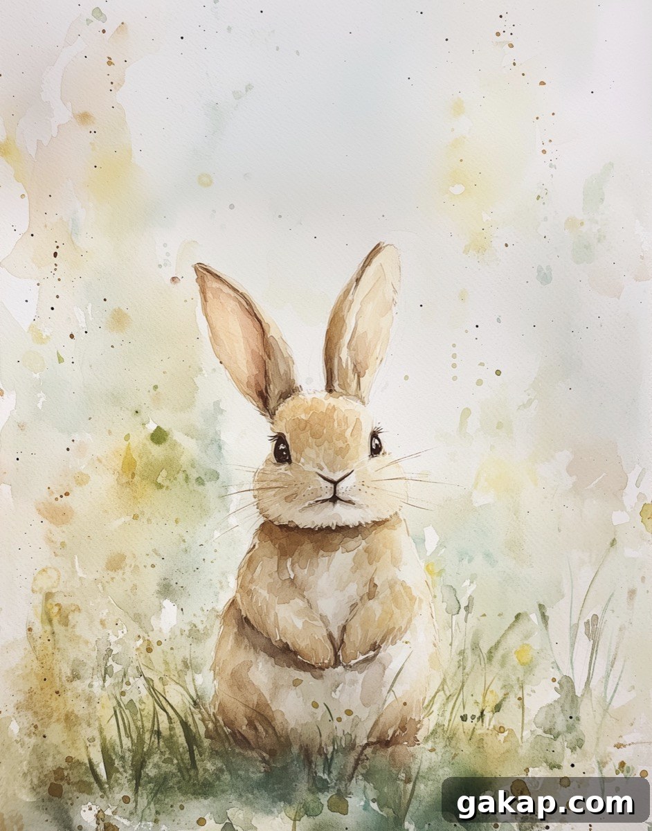 watercolor of bunny in green grass