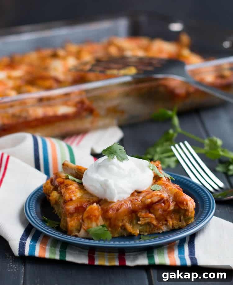 Easy Chicken Tamale Casserole. A layer of moist, savory cornbread is topped with chicken, enchilada sauce and cheese. Makes an easy weeknight meal or festive addition to your Cinco de Mayo celebration.