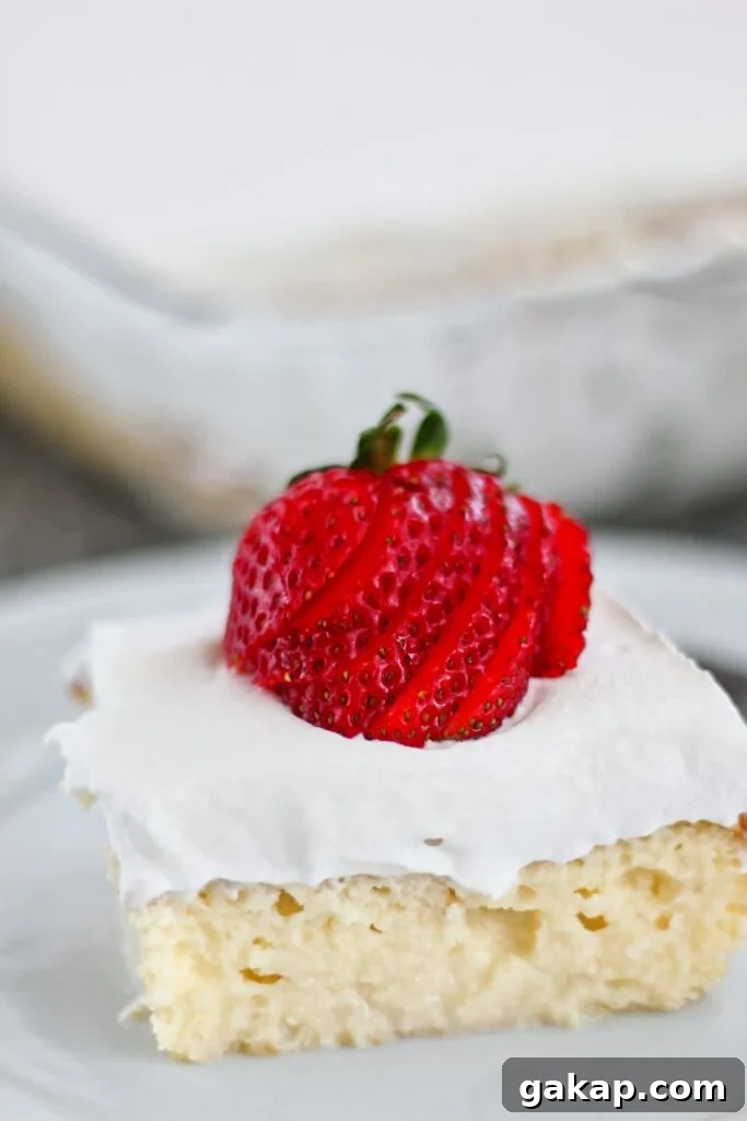 gluten free tres leches cake on white plate