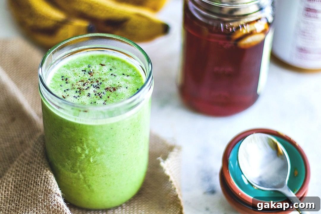 Peanut Butter Banana Spinach Smoothie prepared.