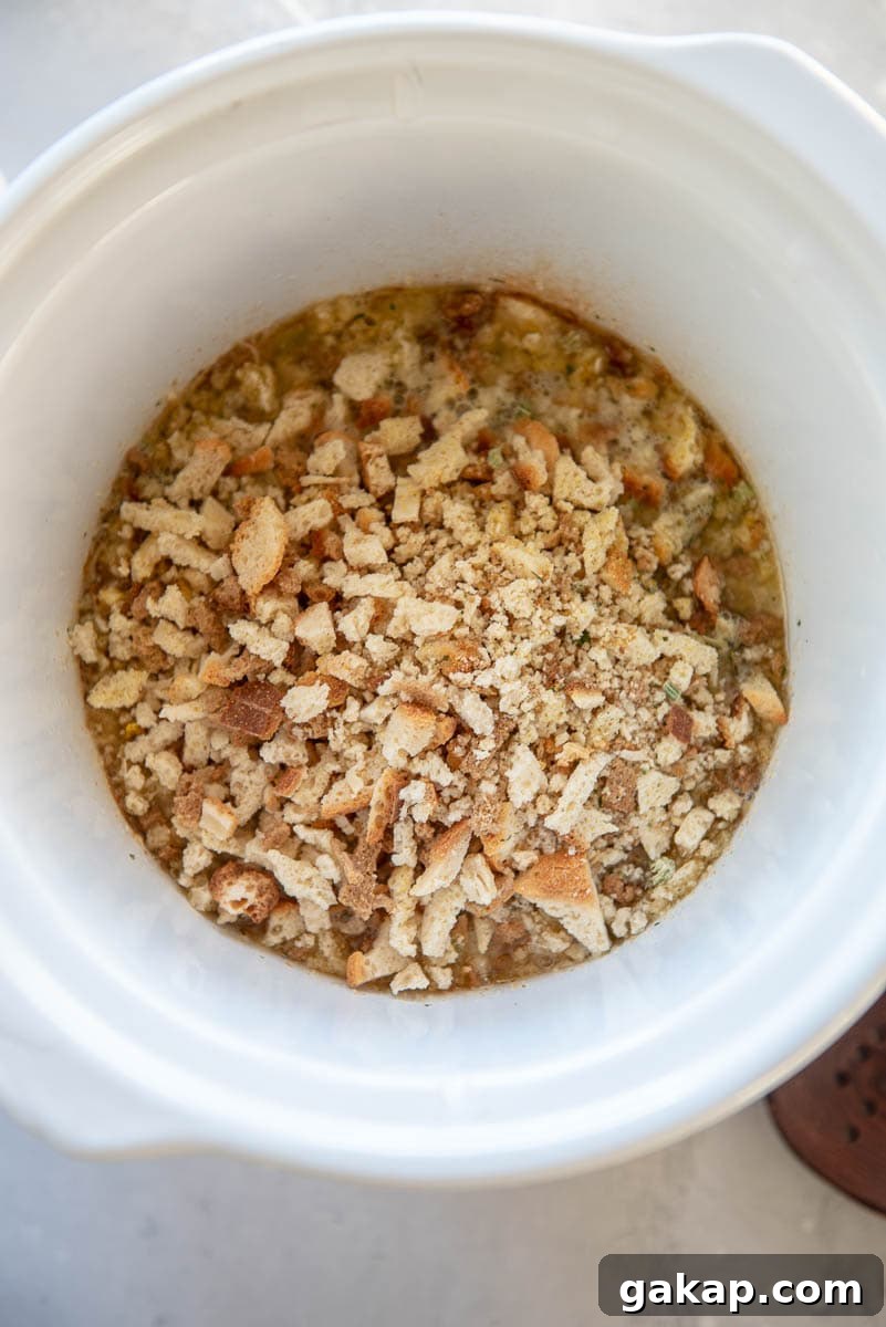 uncooked stuffing mix in slow cooker