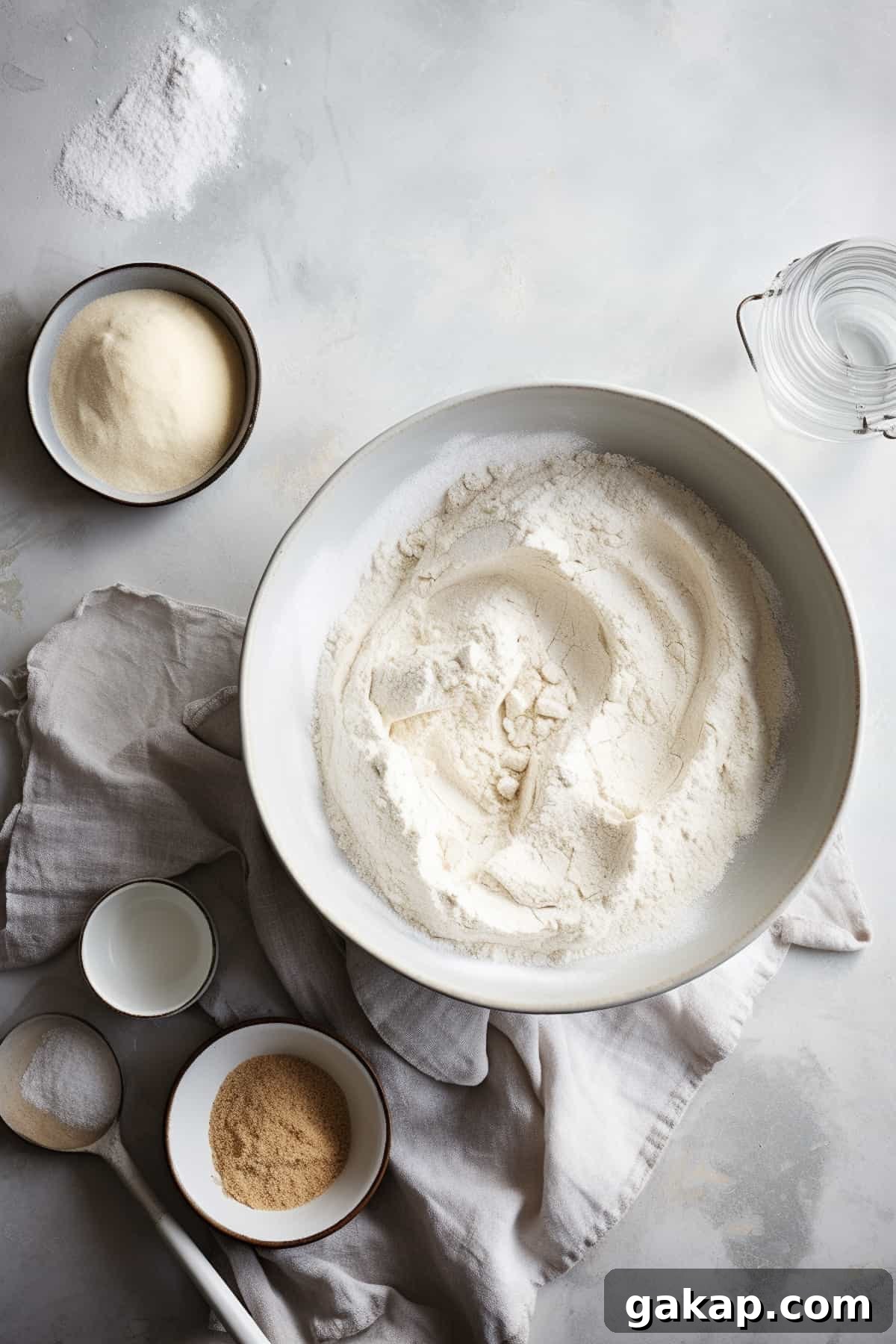 Ingredients for baking bread rolls.