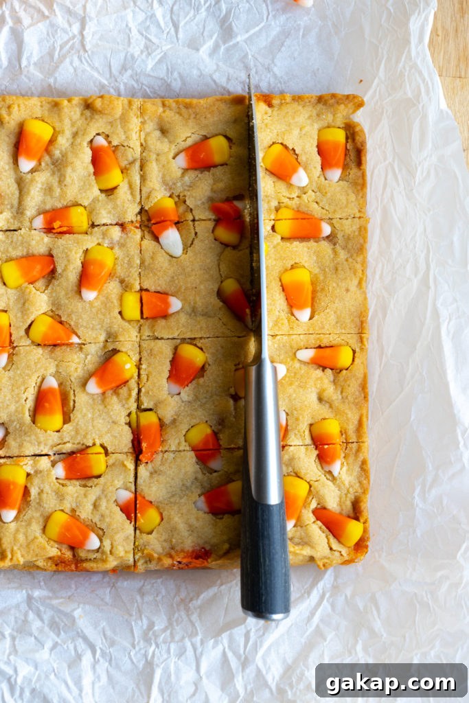 Slicing Candy Corn Blondies