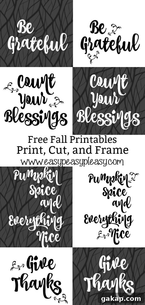 Free Fall Thanksgiving Printables to print, cut, and frame. #fallprintables #thanksgivingprintable #freeprintable