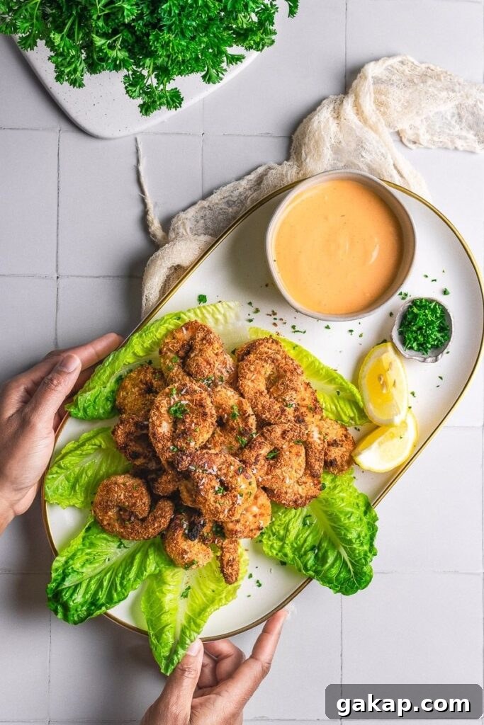 a serving of coconut breaded shrimp made in an air fryer