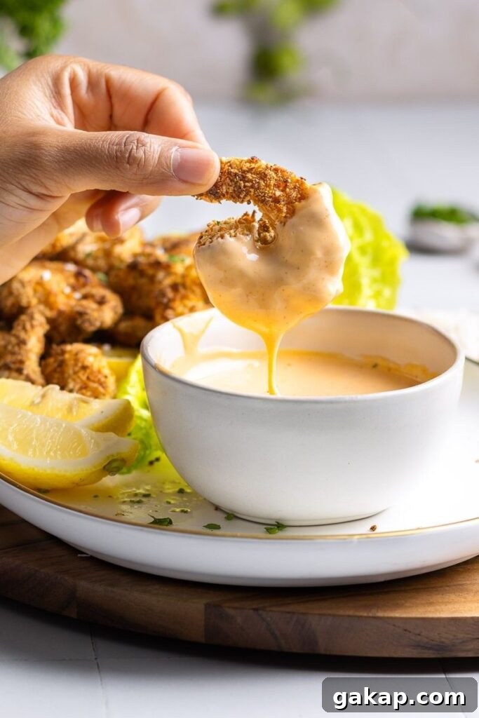 breaded shrimp dipped in sriracha dip