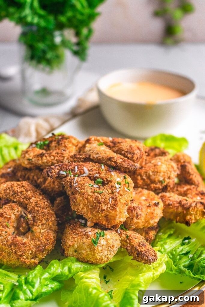 a close up of jumbo breaded shrimp on a platter