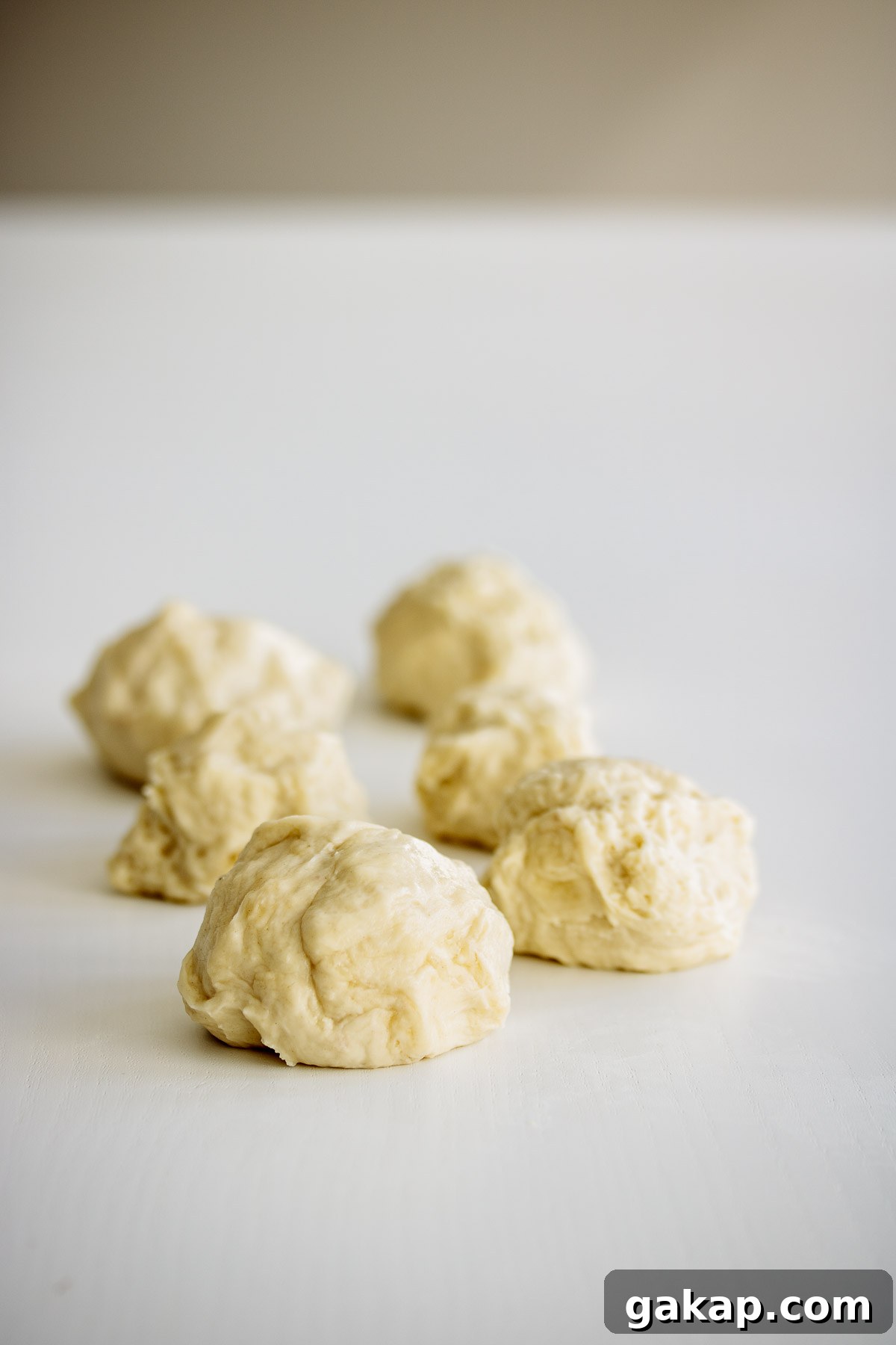Dough divided into 6 pieces.