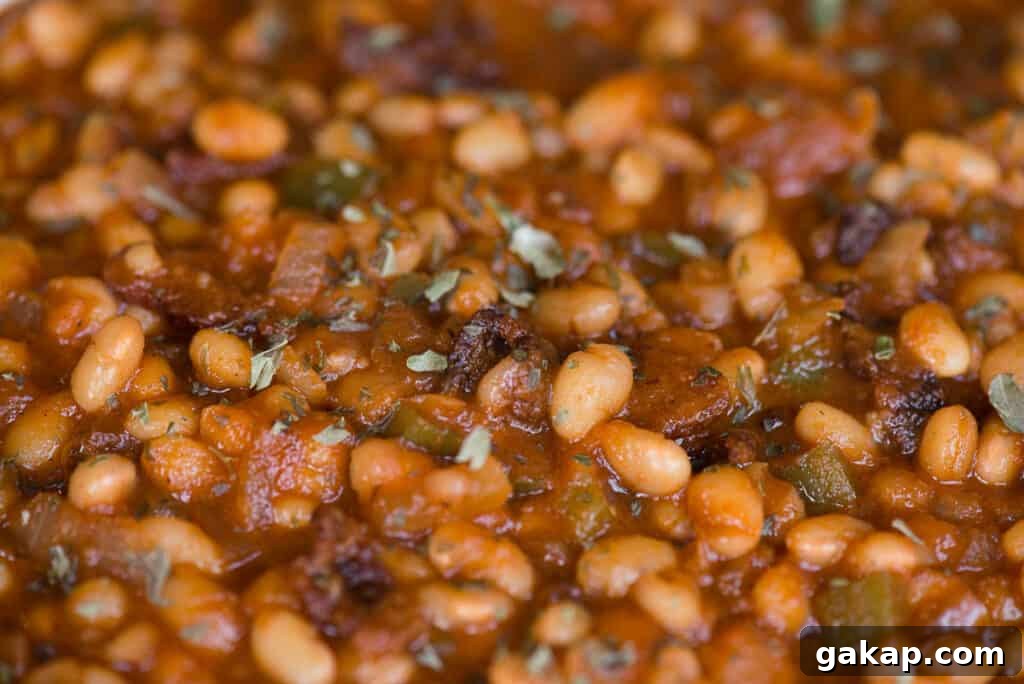 close up of homemade baked beans