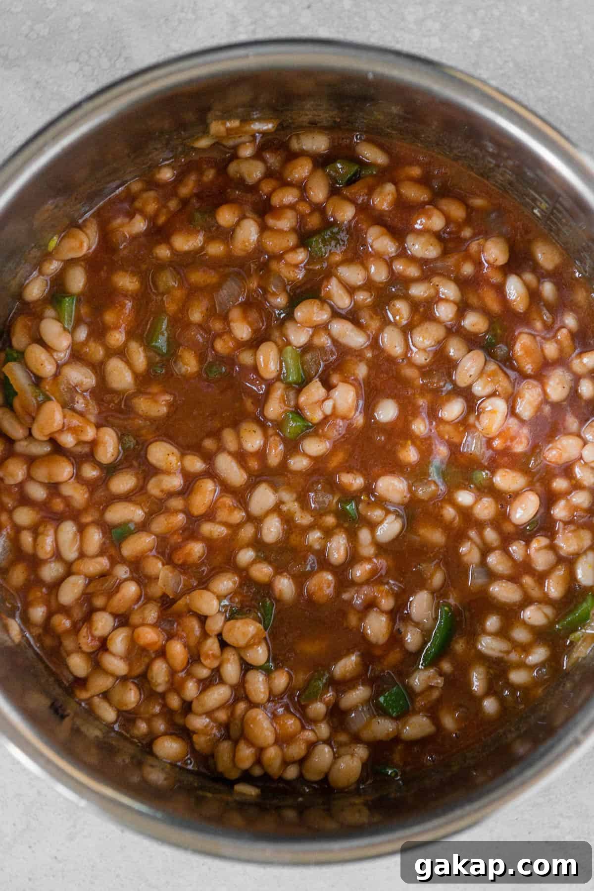 navy baked beans in pot prior to cooking