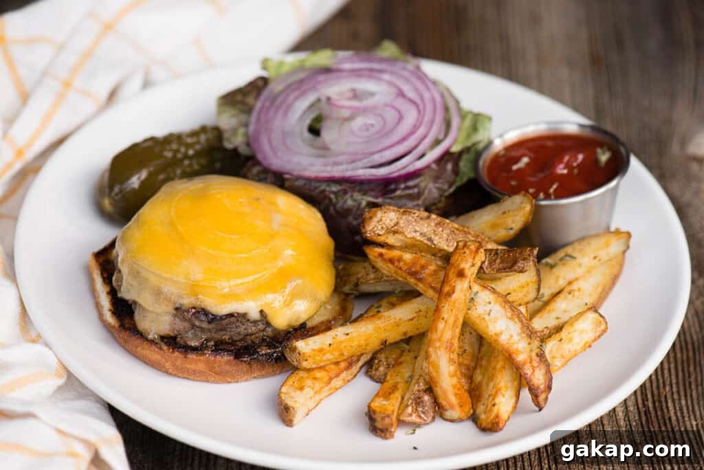 open face burger with fries