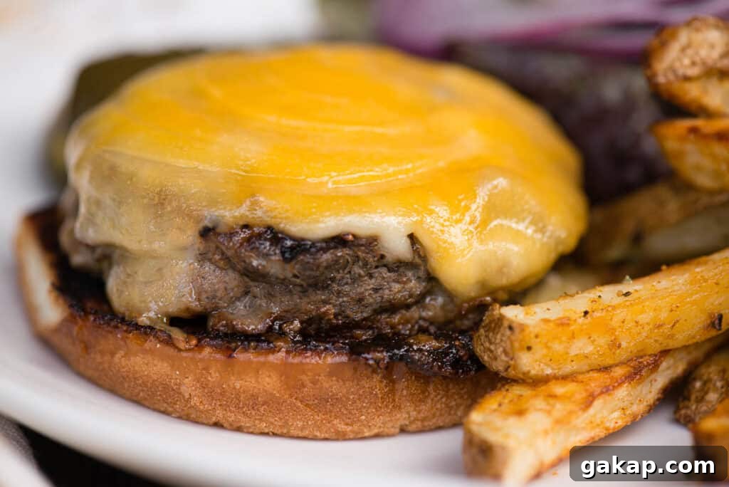 hamburger patty covered in melted cheese