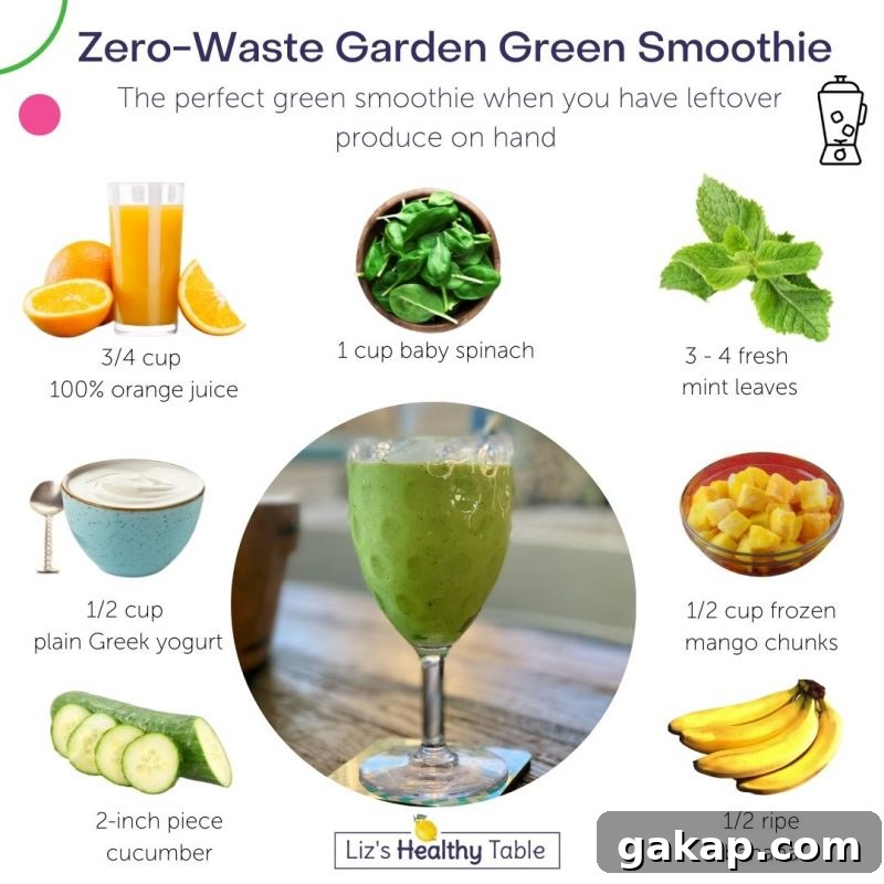 Zero-Waste Garden Green Smoothie via lizshealthytable.com