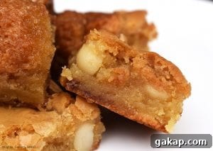 Salted Caramel Macadamia Blondies close-up showing gooey texture
